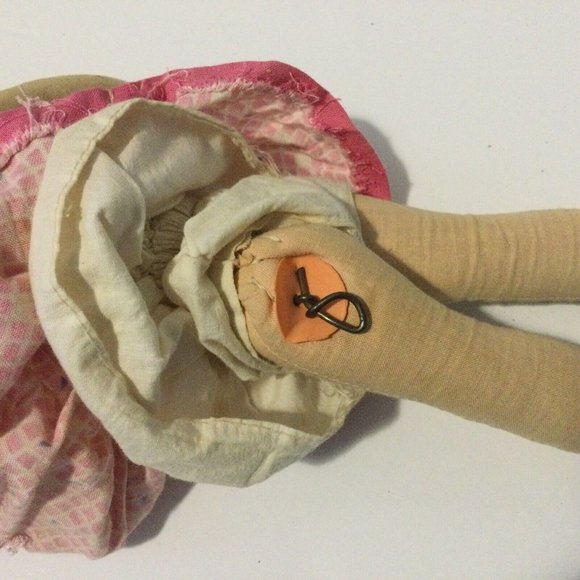 Vintage 17” Cloth Sawdust Doll Celluloid Hand Painted Face Jointed Legs - Picture 8 of 8